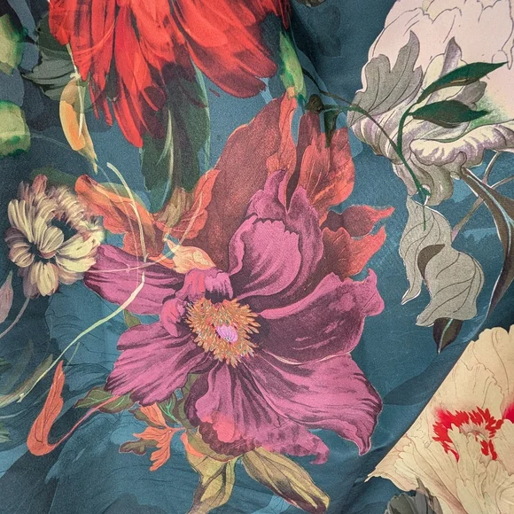 NWT Maeve Mona Silky Maxi Shirt Dress | L Petite | Teal Floral Multicolor Spring - Picture 10 of 15